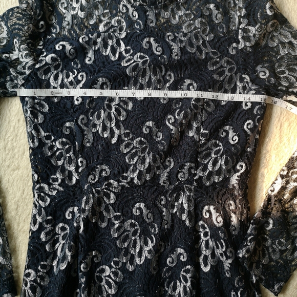Vero Moda Navy Blue & Silver lace dress S - Picture 3 of 12